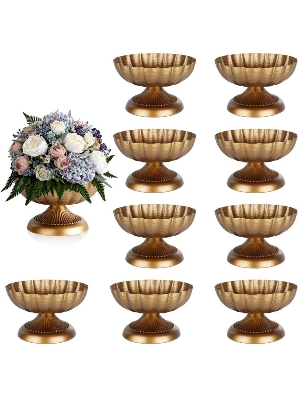 7" Retro Golden Compote Bowl Vase - Small Pedestal Urn for Home Decor